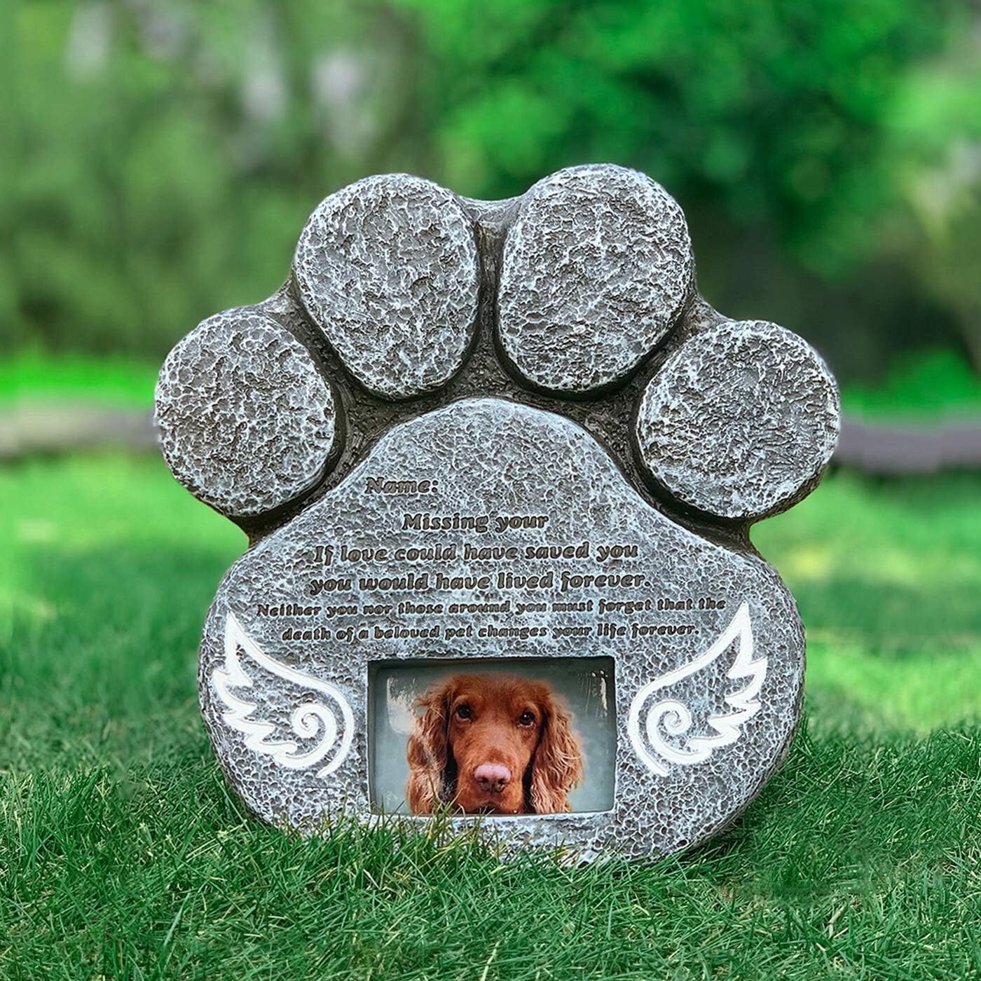 Dog Memorial Stone – Paw Print Pet Memorial Features a Photo Frame Pet Loss Gift