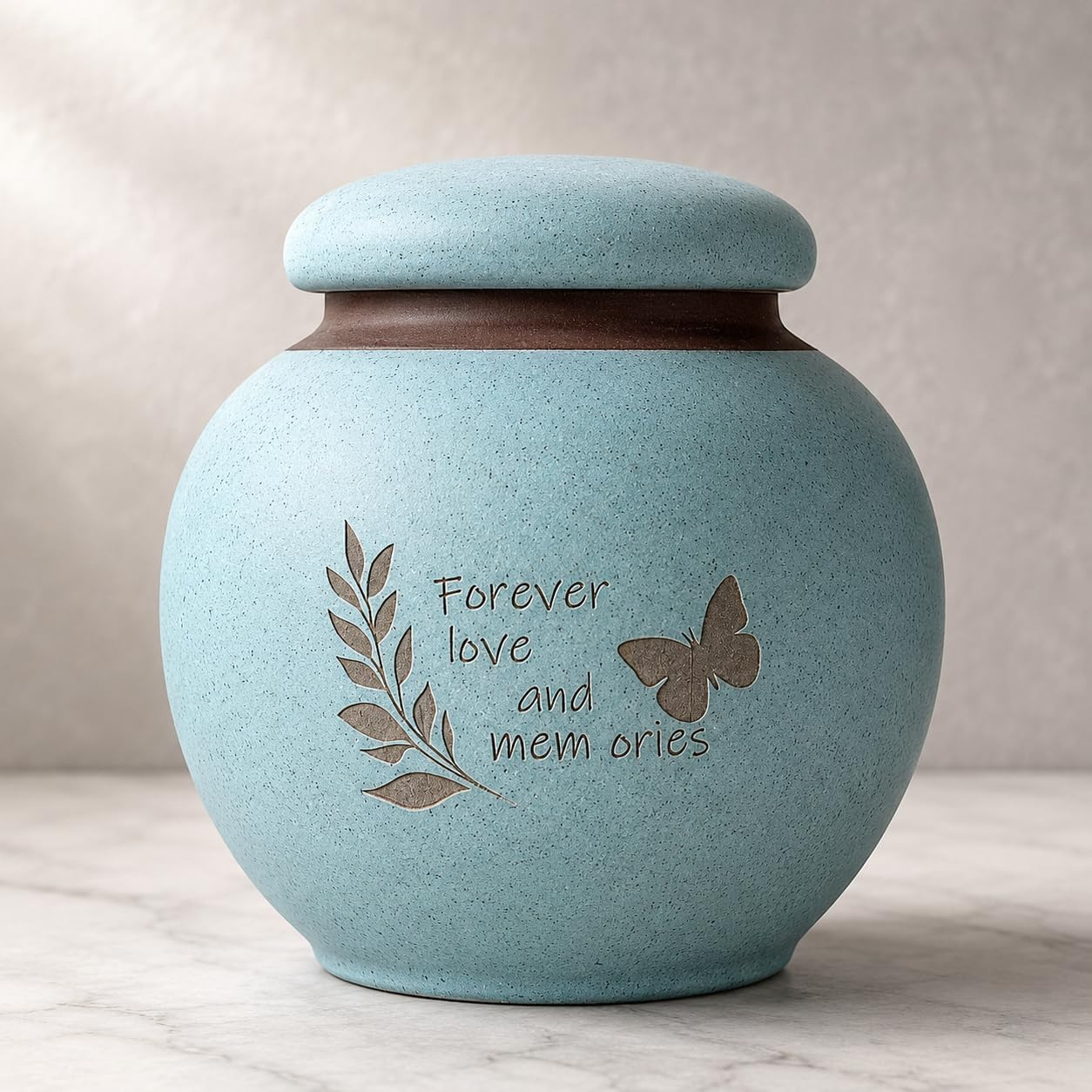 Small Pet Urn for Ashes, Dog and Cat Cremation Urn, Cyan Ceramic Memorial Keepsa