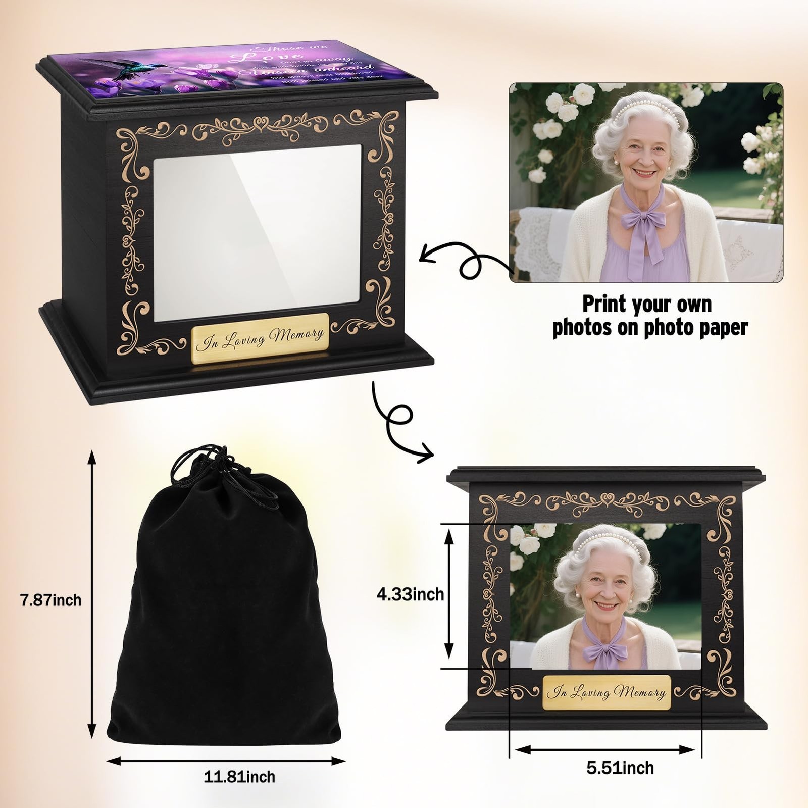 Cremation Urns for Human Ashes Adult Male Female, Hummingbird Memorial Urn wi…