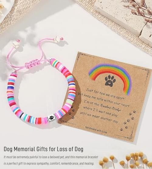 Dog Memorial Gifts, Pet Sympathy Rainbow Bridge Pet Memorial Bracelet Colorful