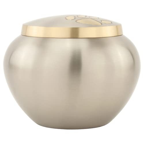 Silverlight Urns Paw Print Round Pet Cremation Urn For Ashes In Pewter – Medium