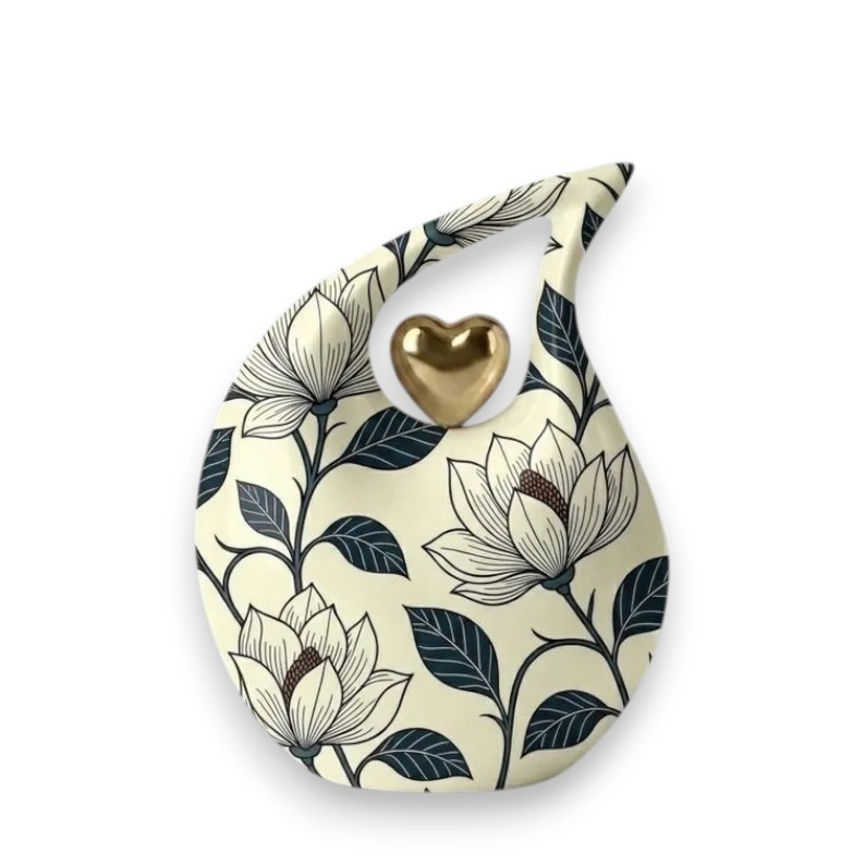 Ivory Botanical Teardrop Cremation Urn Adult Human Ashes for Your Love Ones