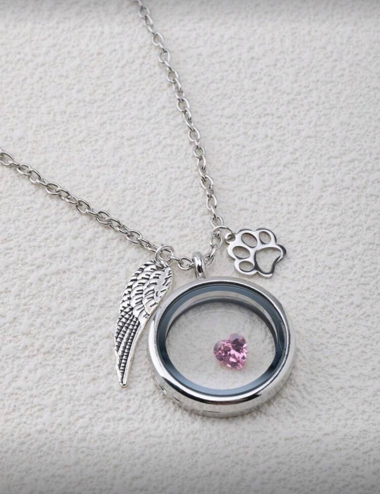 New Living Keepsake Hair Pendant Necklack Memorial Pet Cat Dog Wings Paw Charm