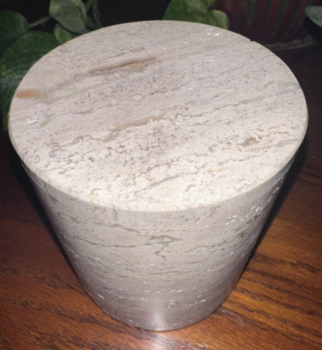 Natural light travertine marble pet urn memorial dog cremains handmade round