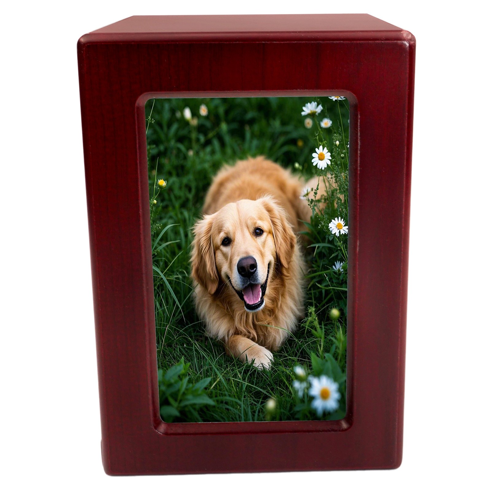 Wooden Red Funeral Cremation Urn with Photo Frame For Dogs And Cats 4.3 x 4.1in