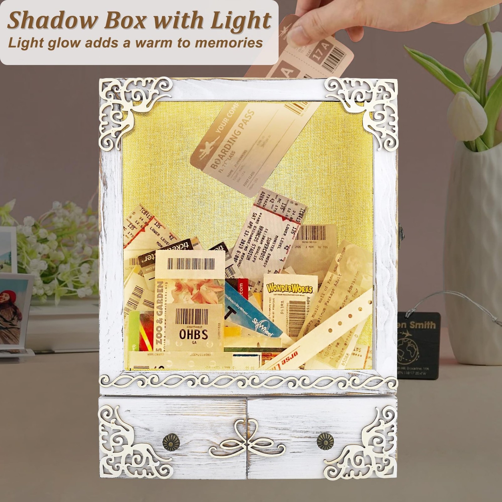 11×16 Shadow Box Frame with Light, Wedding Memorial Display Case with Shelves…