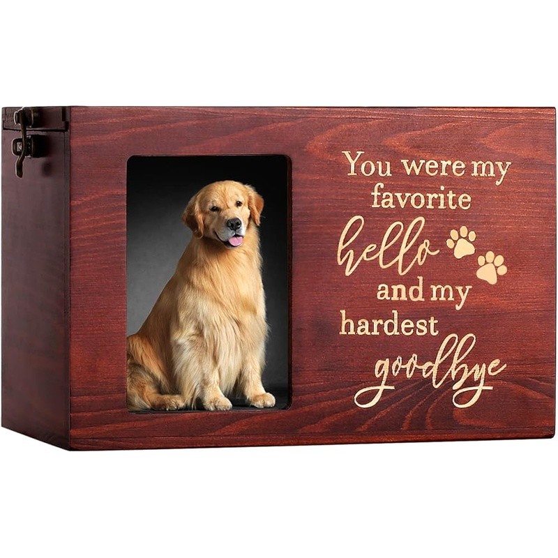 Handcrafted Wooden Pet Urn Dogs Cats W/ Photo Display Paw Prints Memorial New