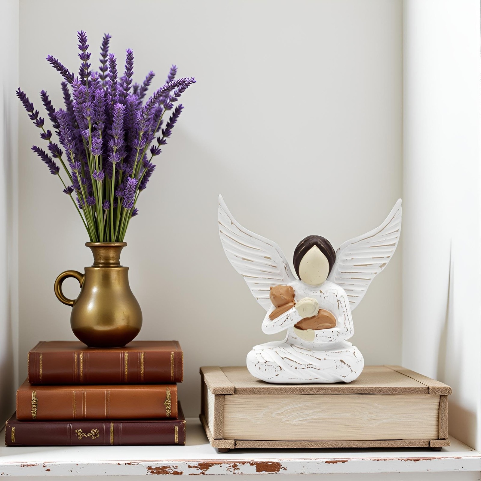 Wooden Angel Figurine Sculpted Handcrafted Figure–Rustic Vintage Pet Memor