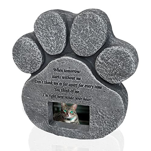 Paw-Shaped Resin Pet Memorial Stone with 2×3 Photo Frame and Sweet Poem –