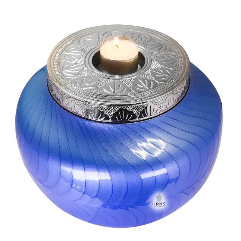 Ample Serenity Modern Blue Candlelight Adult Cremation Urn for Human Ashes