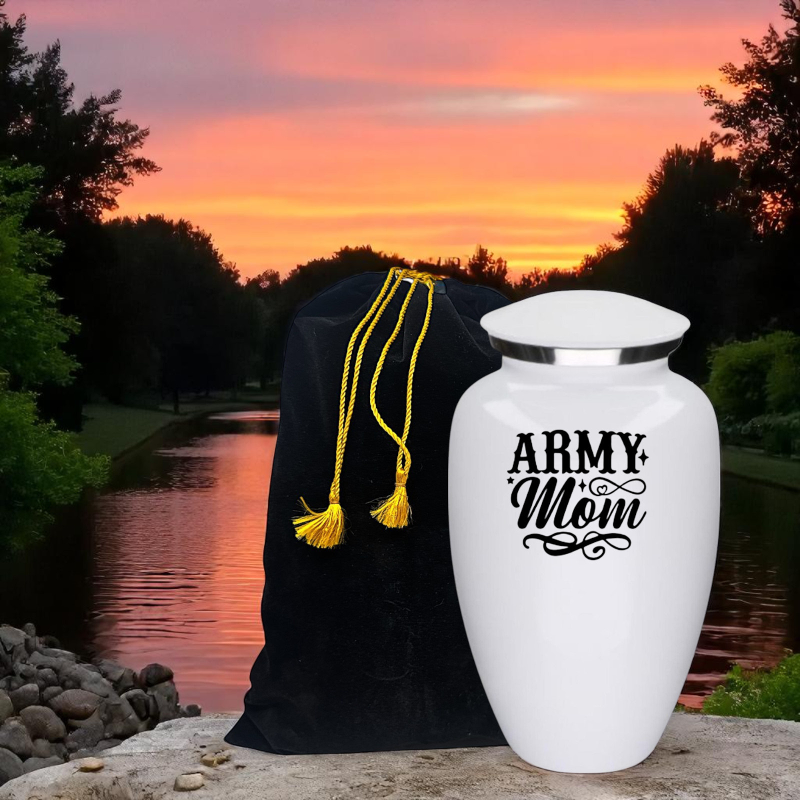 Army Mom White Metal Adult Cremation Urn 190 Cu In Military Memorial Urn