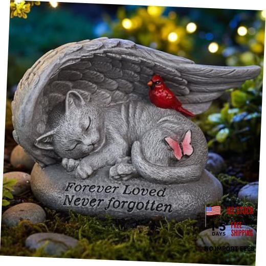 Cat Memorial Stones with Angel Wing Kitten Sculpture 6in Cat Angel Wing