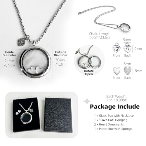 Ashes Hair Memory Urn Necklace – Glass Circle – Cat Fur Keepsake