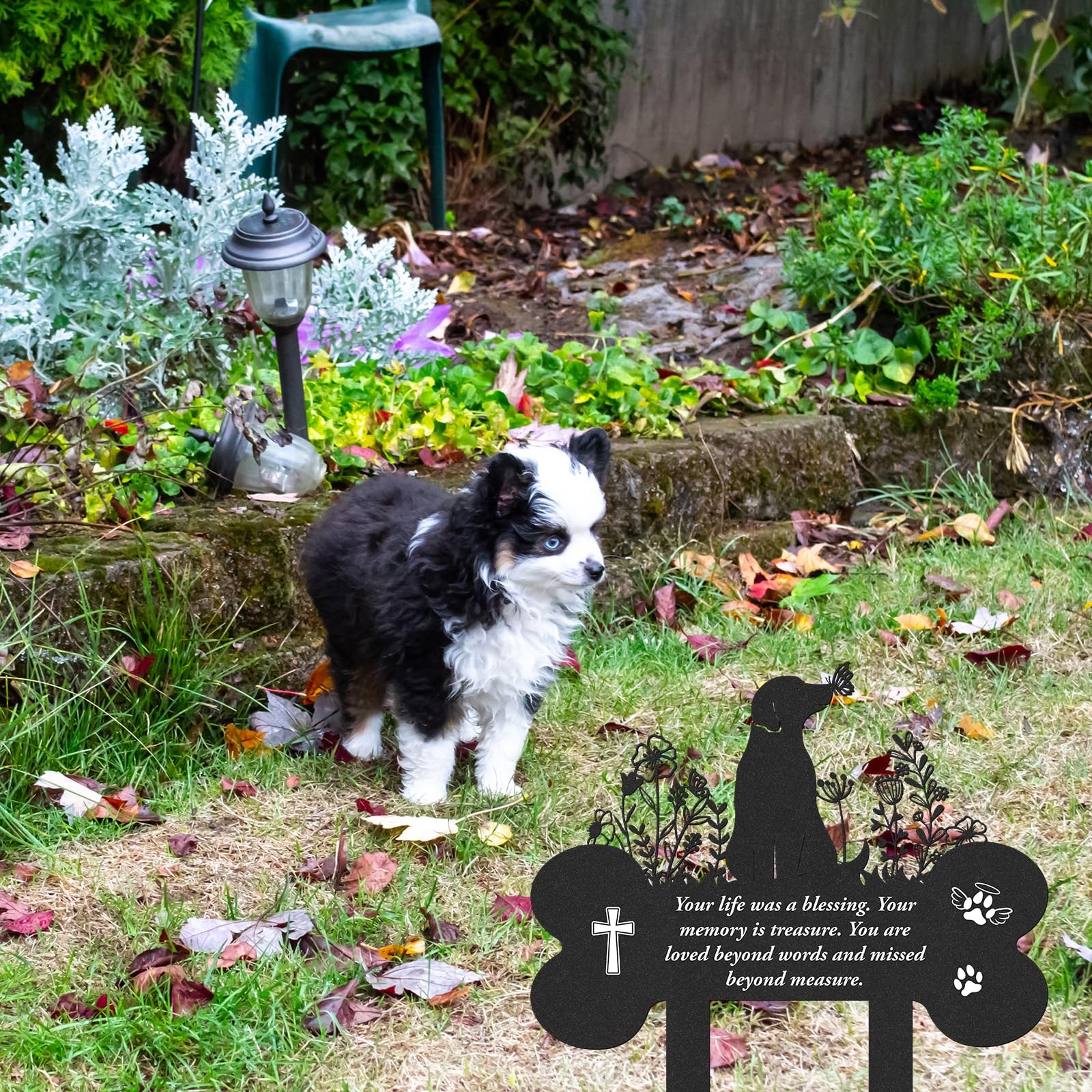 LIRAVENO Dog Memorial Grave Stakes – Metal Black Flowers Loss Pets black