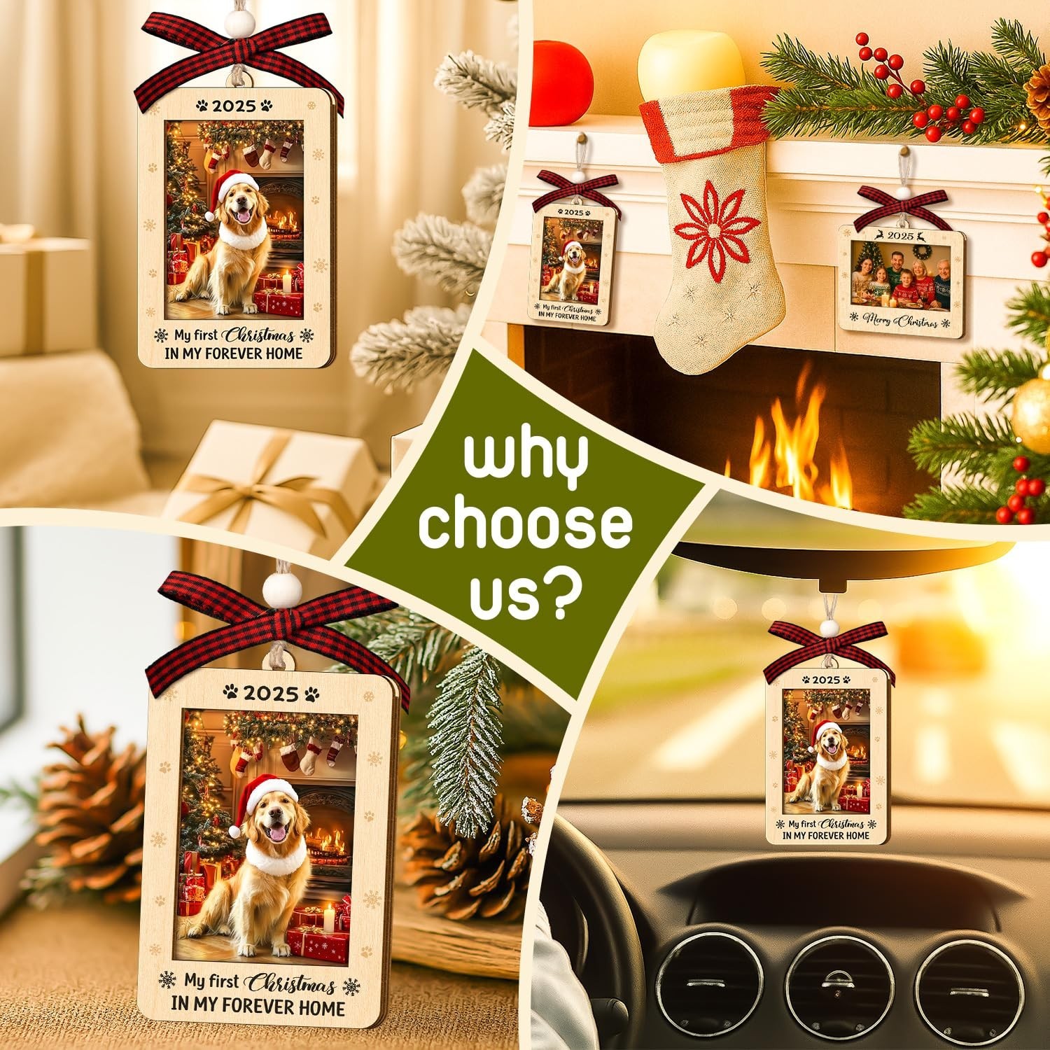 Pet Ornaments for Christmas Tree 2025 – Photo Frame with Pawprint – Dog, Cat …