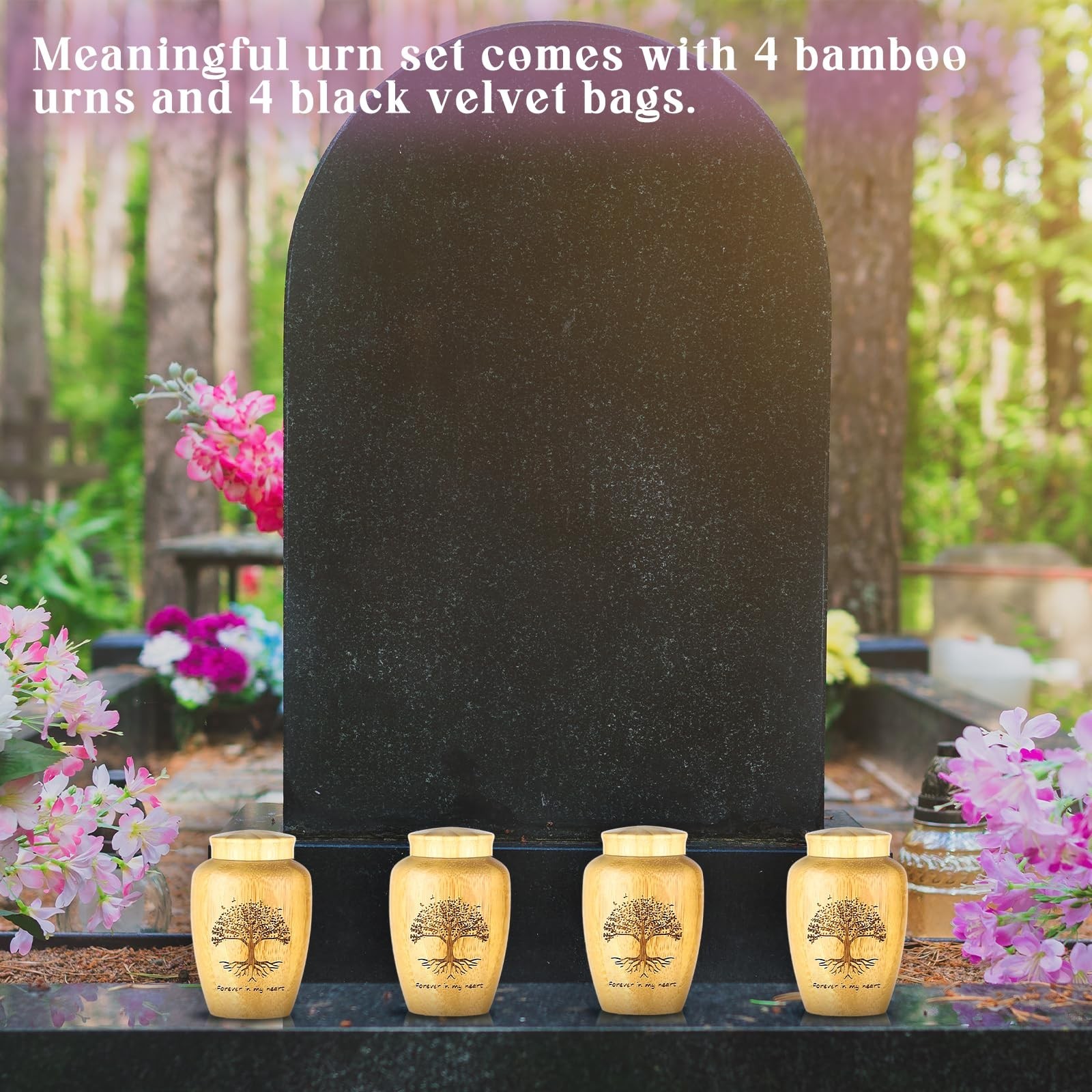 4 Sets Small Urn for Human Ashes Mini Urns with Tree Pattern Engraved Biodegr…