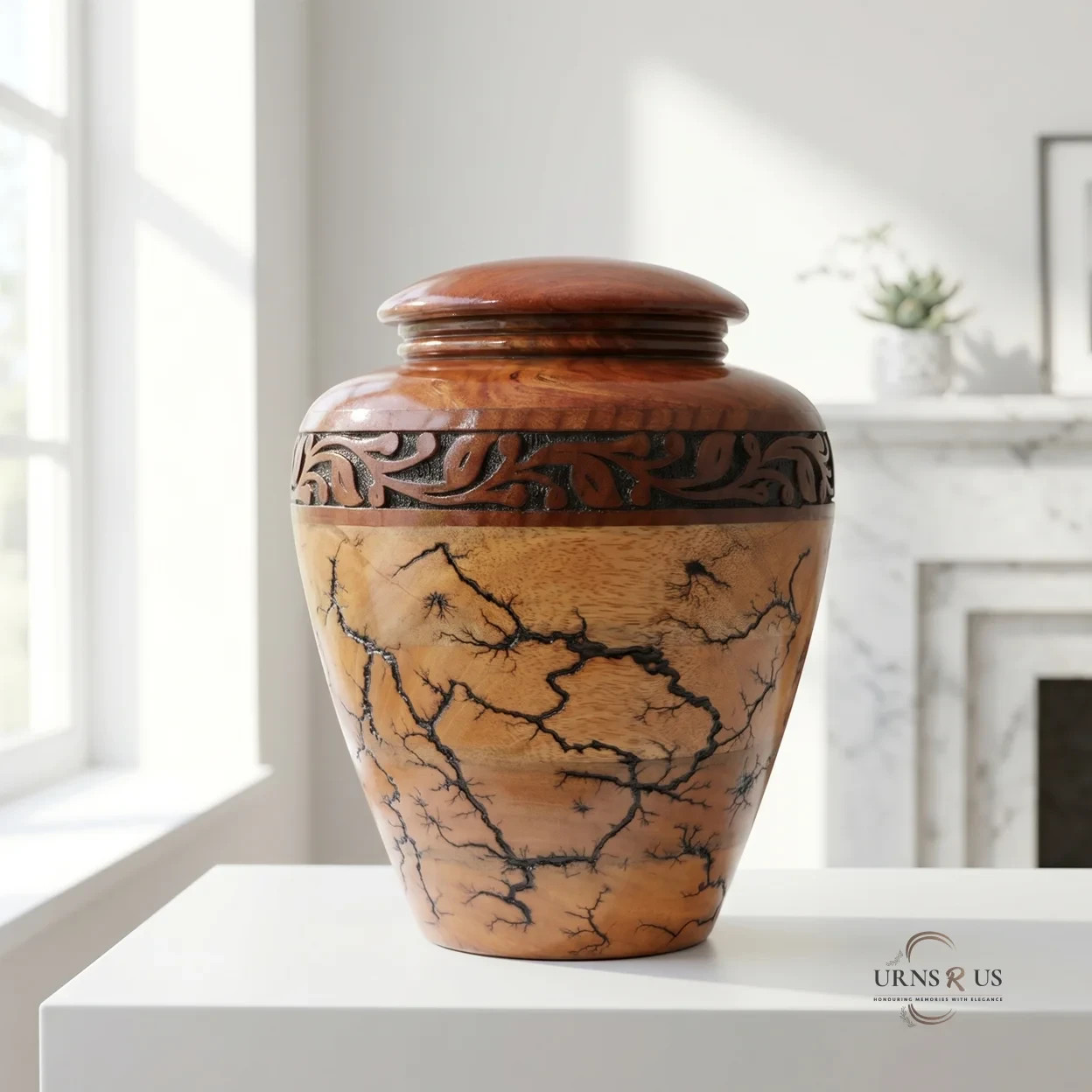 Eternal Edge Handcrafted Lichtenberg Fractal Wood Cremation Urn – Adult Urn