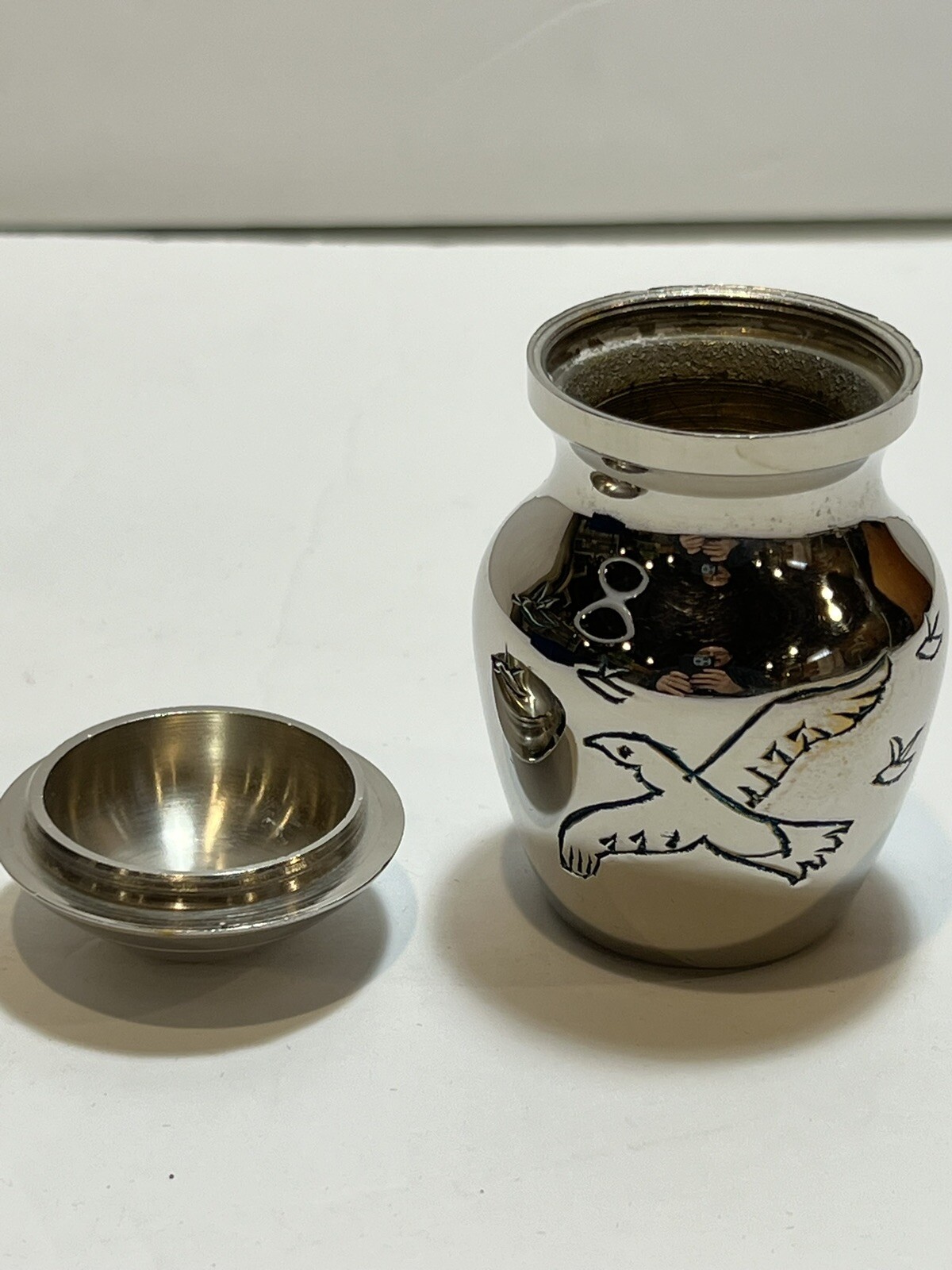 Miniature Metal Silver Plated Urn for Pet Ashes Clean 3 Inches Tall