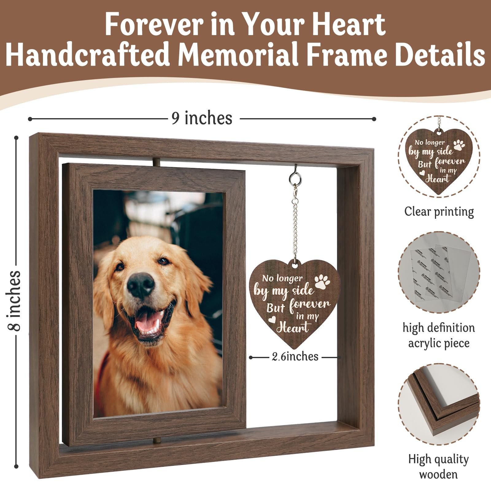Aurlova Pet Memorial Gifts For Loss Of Dog 4X6 Rotating Wooden Picture Frame