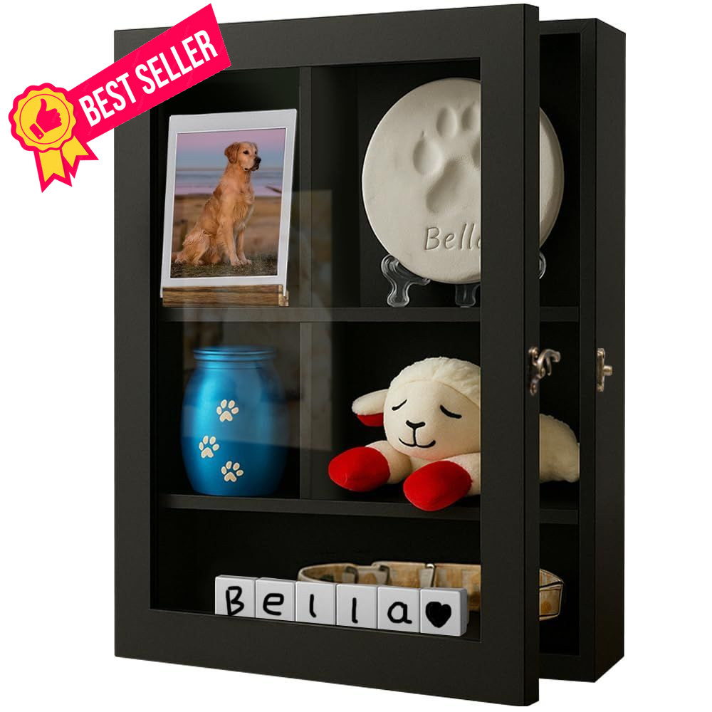 Sofunii Pet Memorial Shadow Box with Adjustable Shelves,12 * X-Large, Black