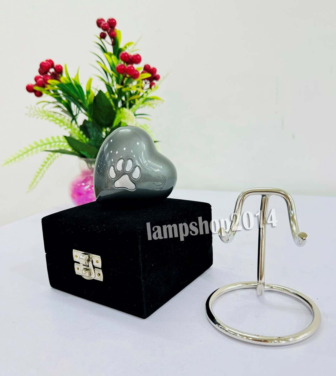 Dark Grey Heart Urn Paw Print Memorial Urn for Ashes-Pet Small Urn w/Box & Stand