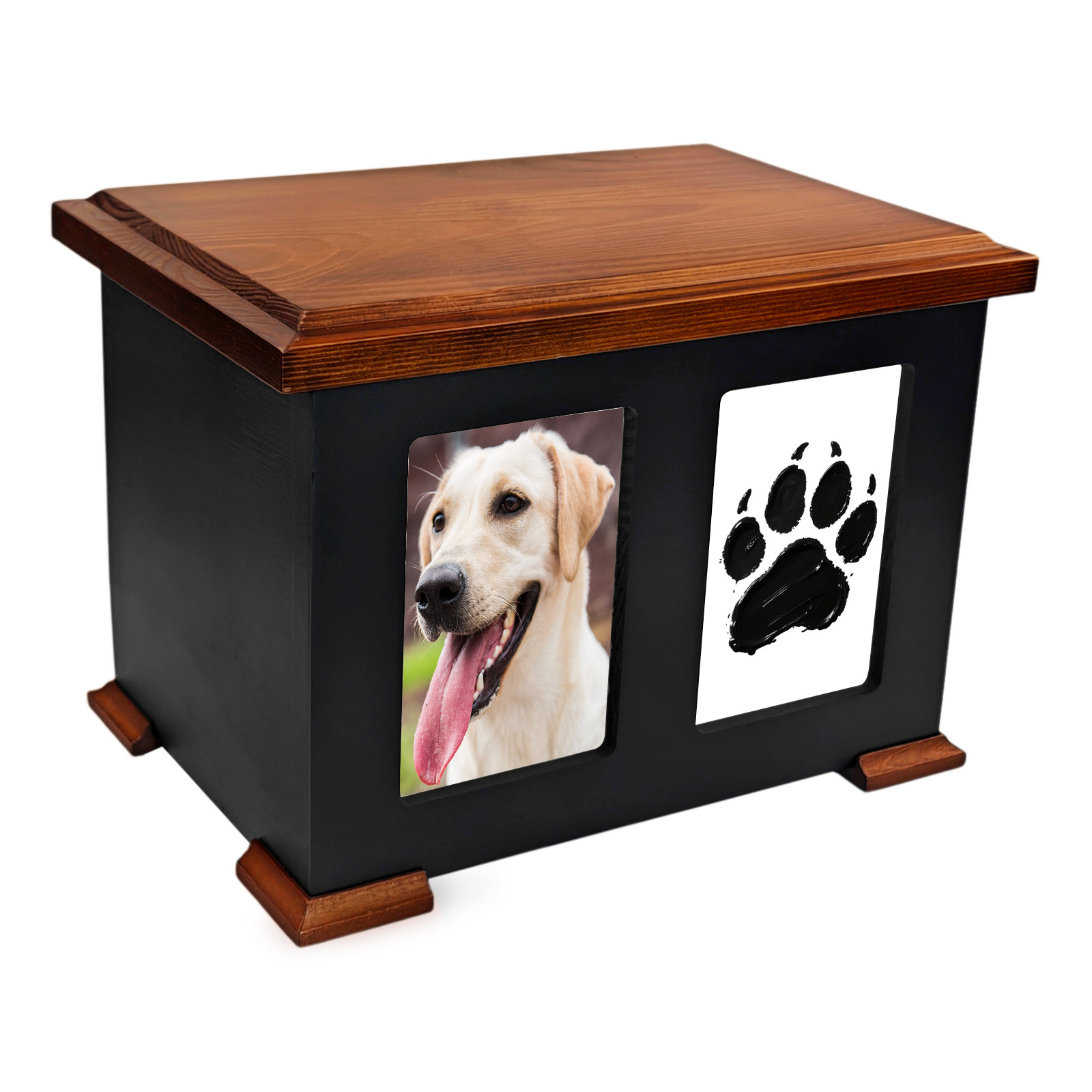 Pet Memorial Boxs Large Wooden with Paw Print Impression Kit & Album Photo Frame