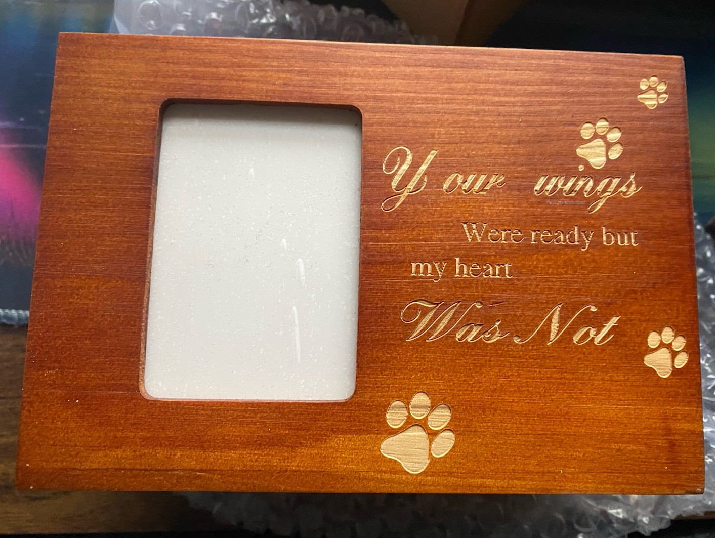 Photo Pet Brown Urn for Dogs Cats Ashes Memorial Pine Medium- Lock Sliding Top