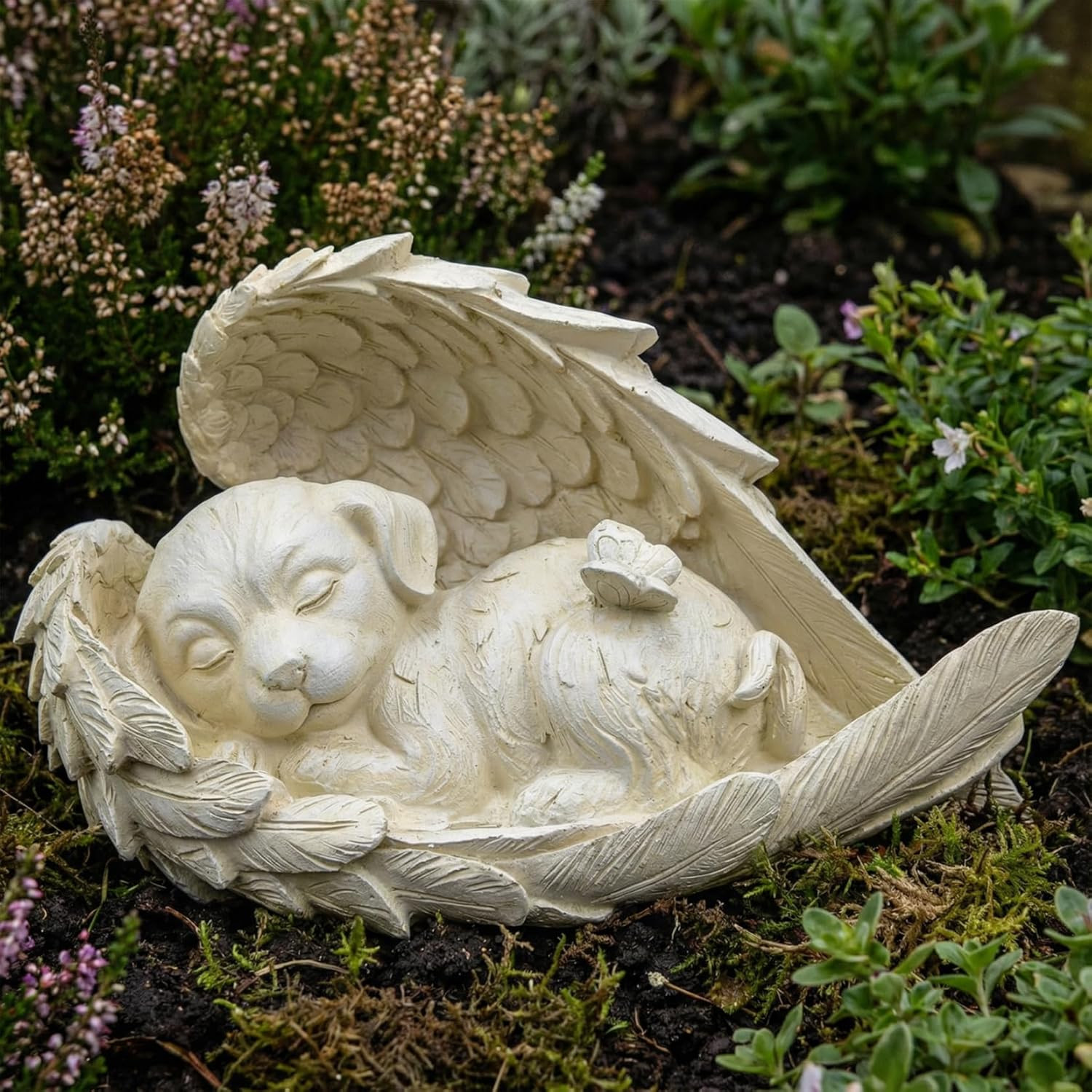 Cat Pet Memorial Stones Outdoor Statue, a Sleeping Cat Memorial Stones with Sola