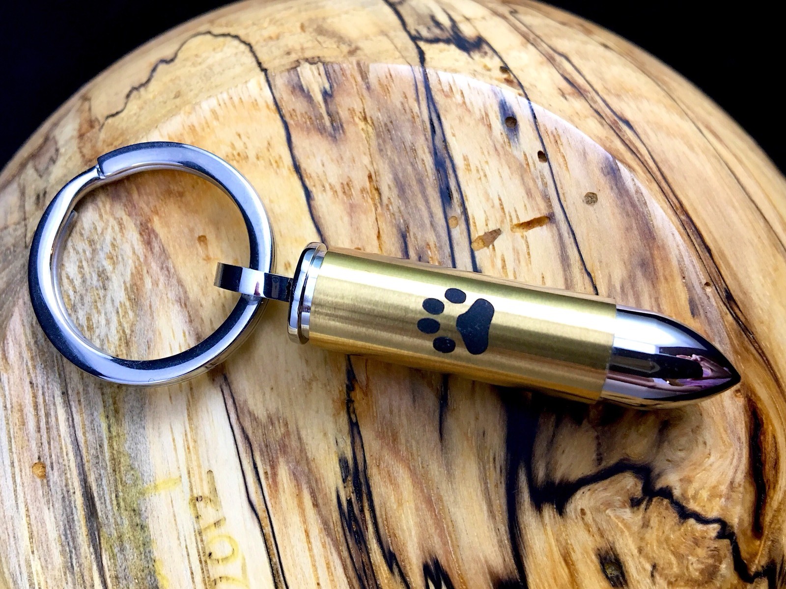 Mens Golden Bullet Cremation Pendant Urn Keychain 1″ Key Ring for Ashes Pet Dog
