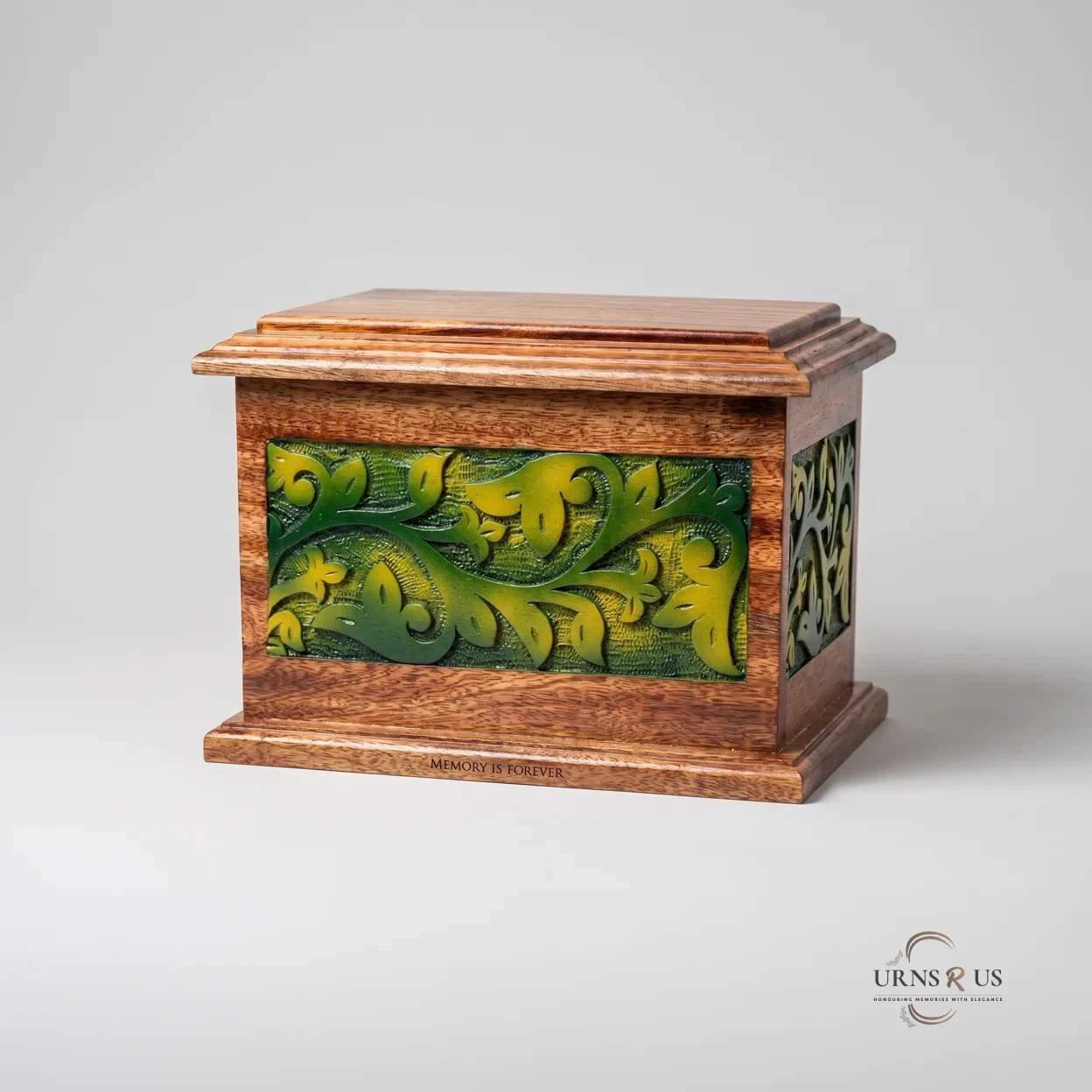 Emerald Vine Heritage Wooden Cremation Urn – Nature-Inspired Adult Memorial