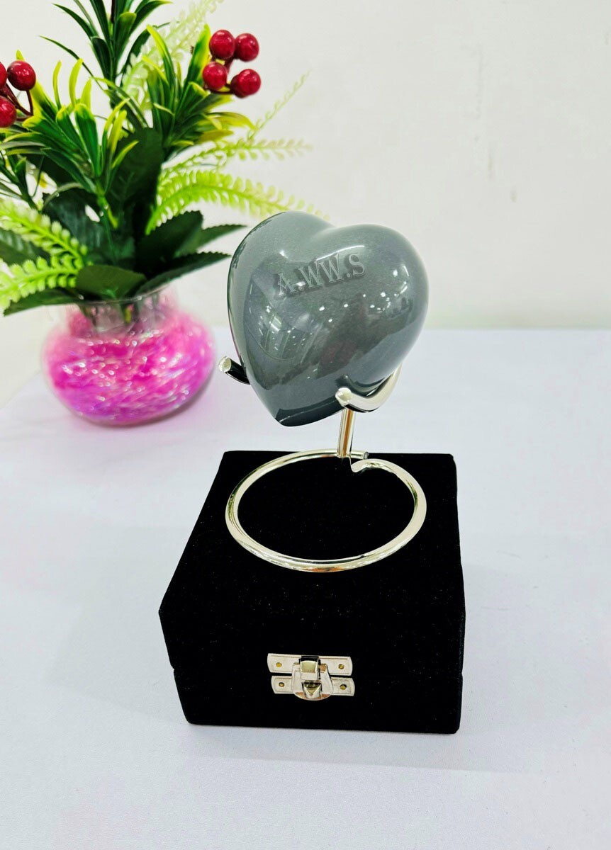 Grey Heart Shaped Urn Keepsake – Small Heart Urn for Human Ashes – Handcrafted