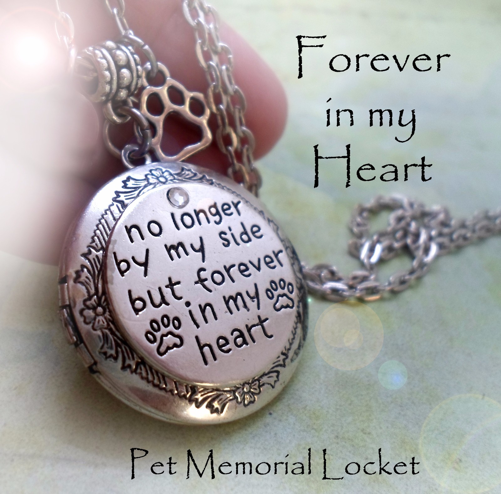 Pet Memorial Locket w-your Photo-No longer by my side but forever in my heart