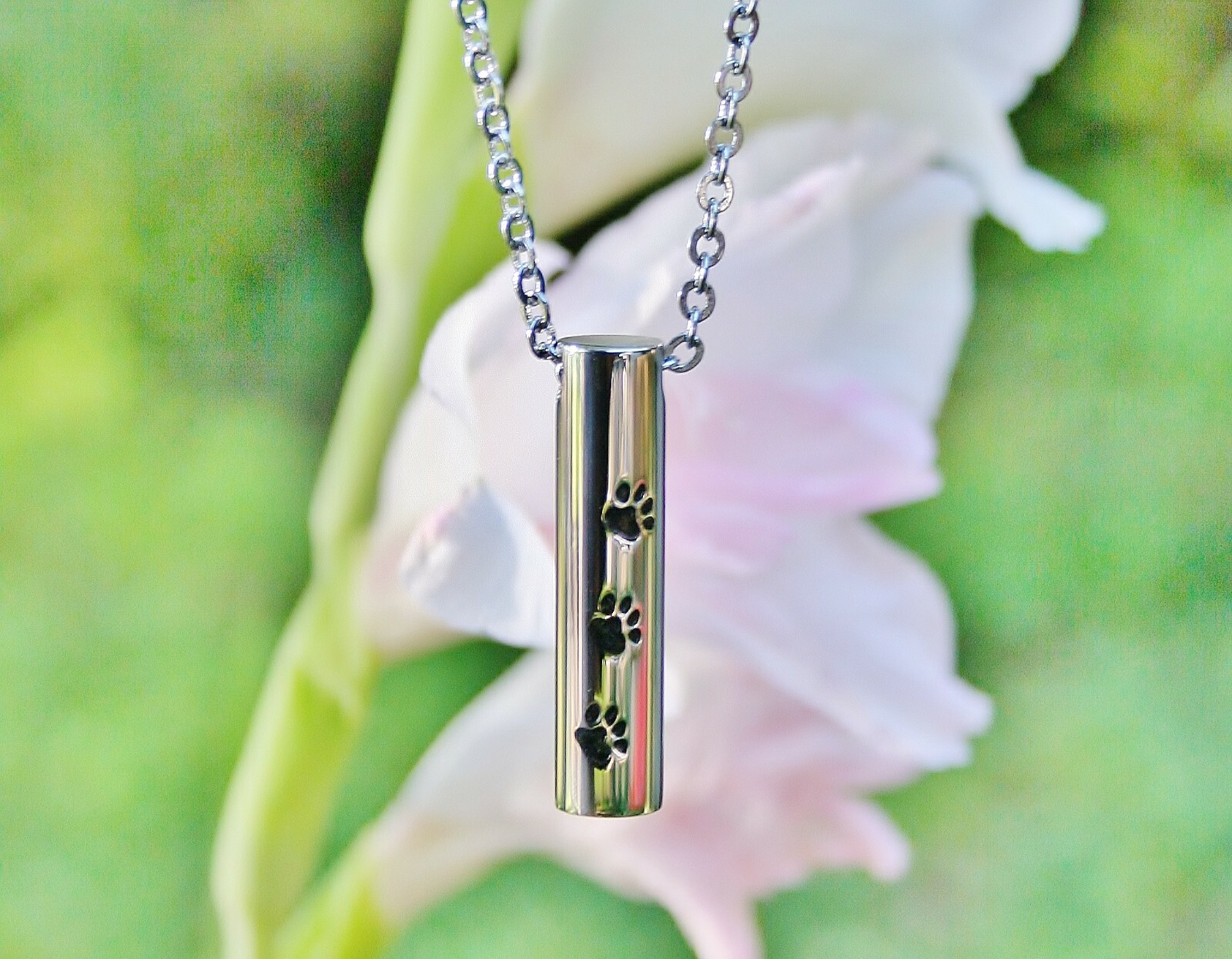 Small Vial Pet Cremation Necklace Pendant Urn for Ashes Dog Cat Paw Prints Gift