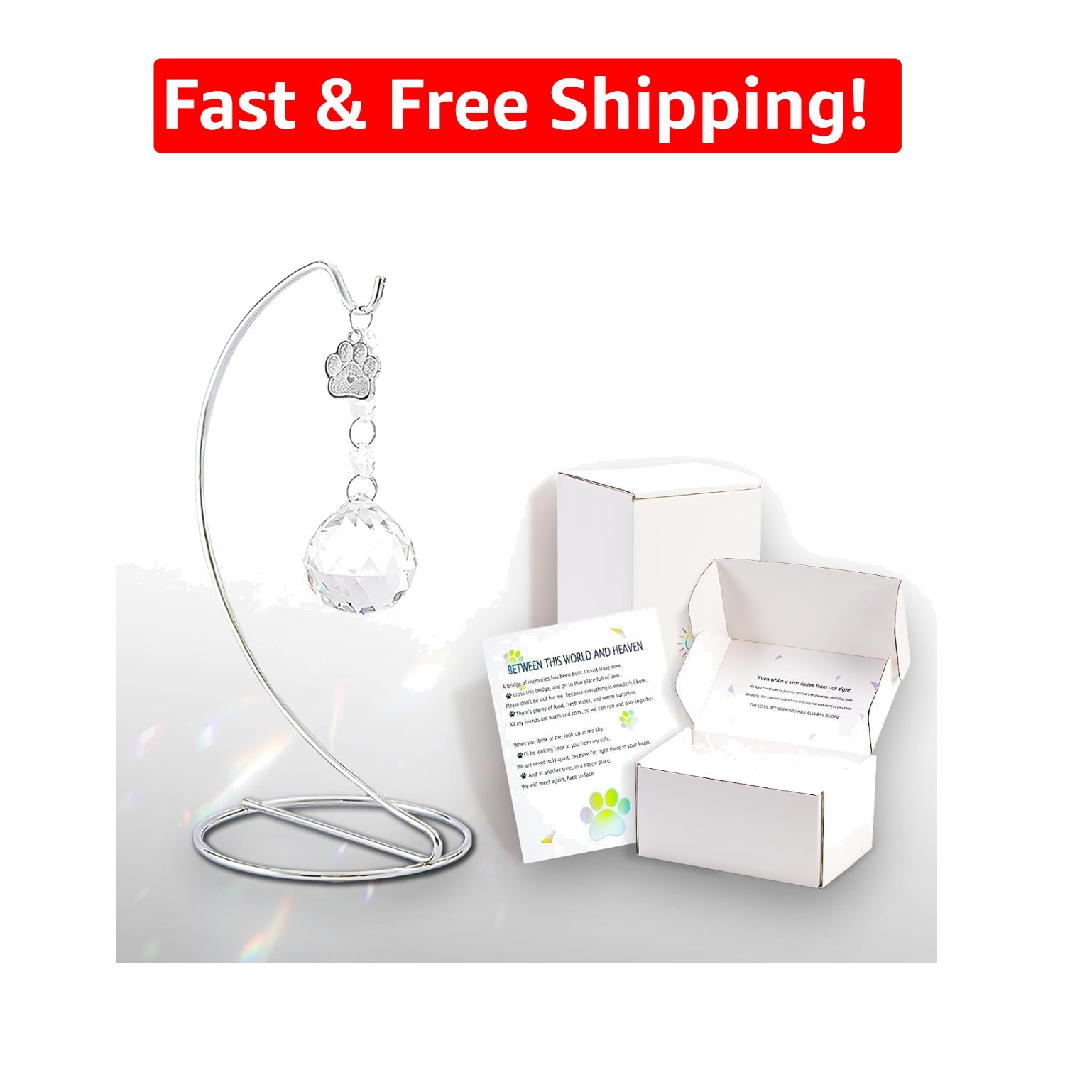 Heartfelt Pet Loss Sympathy Gift – 40mm Crystal Suncatcher in Elegant Gift Box