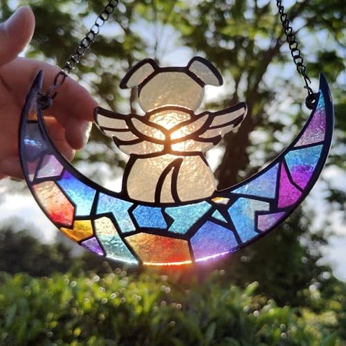 Stained Glass Angel Dog Memorial Suncatcher, Dog Remembrance Gifts for Pet