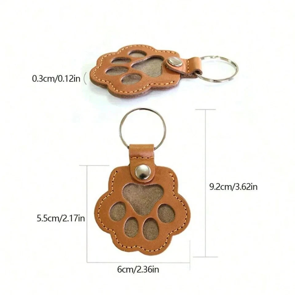 Pets Hair Memorial Keepsake Keychain PU Leather Dog Cat Storage Pouch Bag Charm