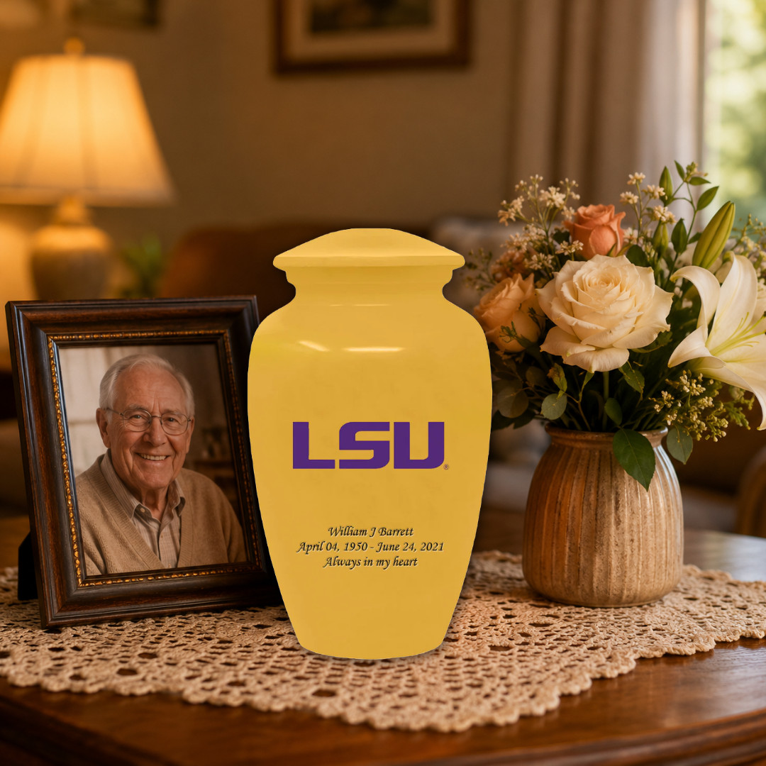 Personalized LSU Tigers Cremation Yellow Urn for Human Ashes Large Urns w/Bag
