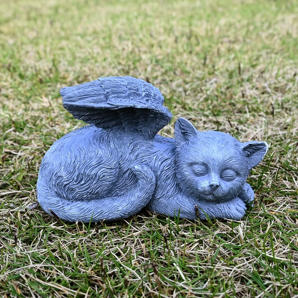 Pure Garden Sculpture Pet Memorial Statue Sleeping Angel Cat