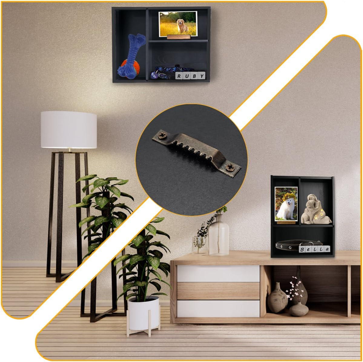 Pet Memorial Deep Shadow Box with Shelves for Dogs or Cats,Solid Wood Pet Memory