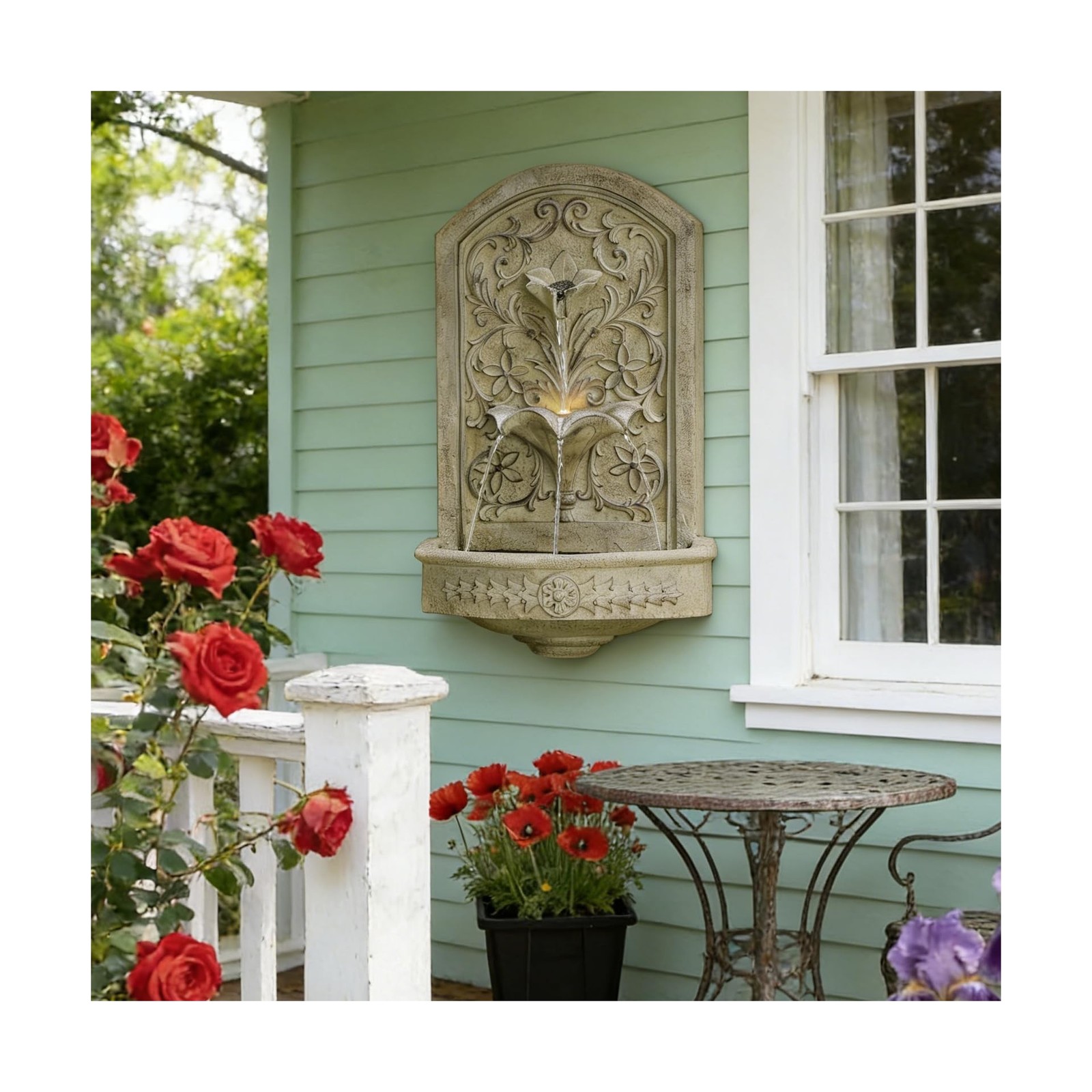 Vintage Wall-Mounted Outdoor Fountain, 28.3″ H Resin Garden Water Feature wit…