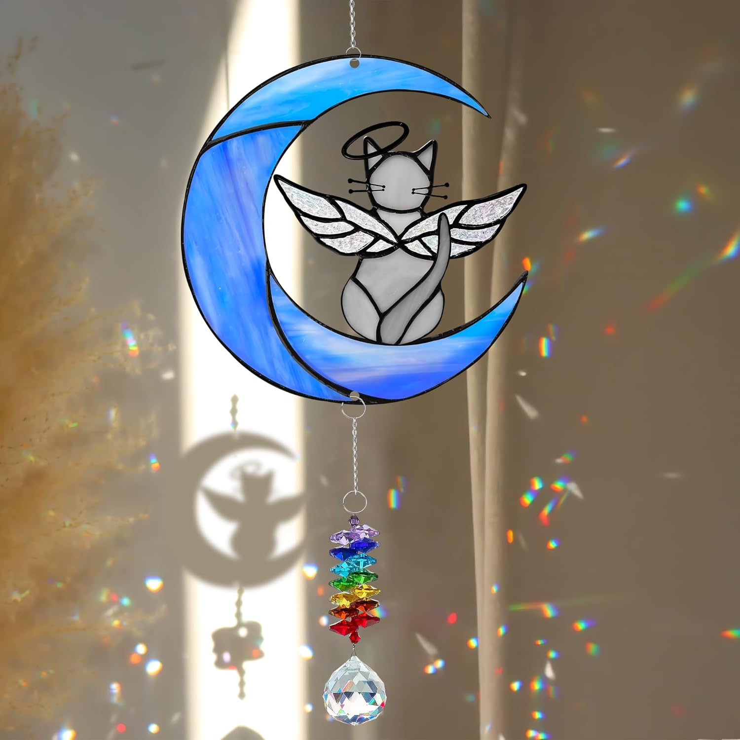 Grey Cat Memorial Suncatcher Angel Ornament – Gray Cat Decor Sympathy Gift for L