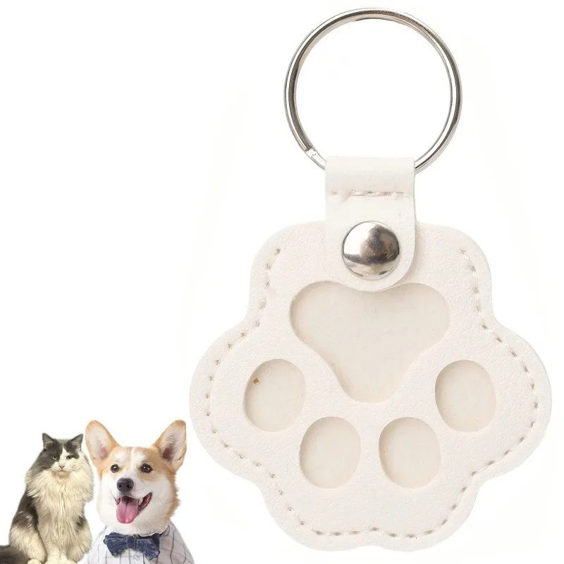 Pets Hair Memorial Keepsake Keychain PU Leather Dog Cat Storage Pouch Bag Charm