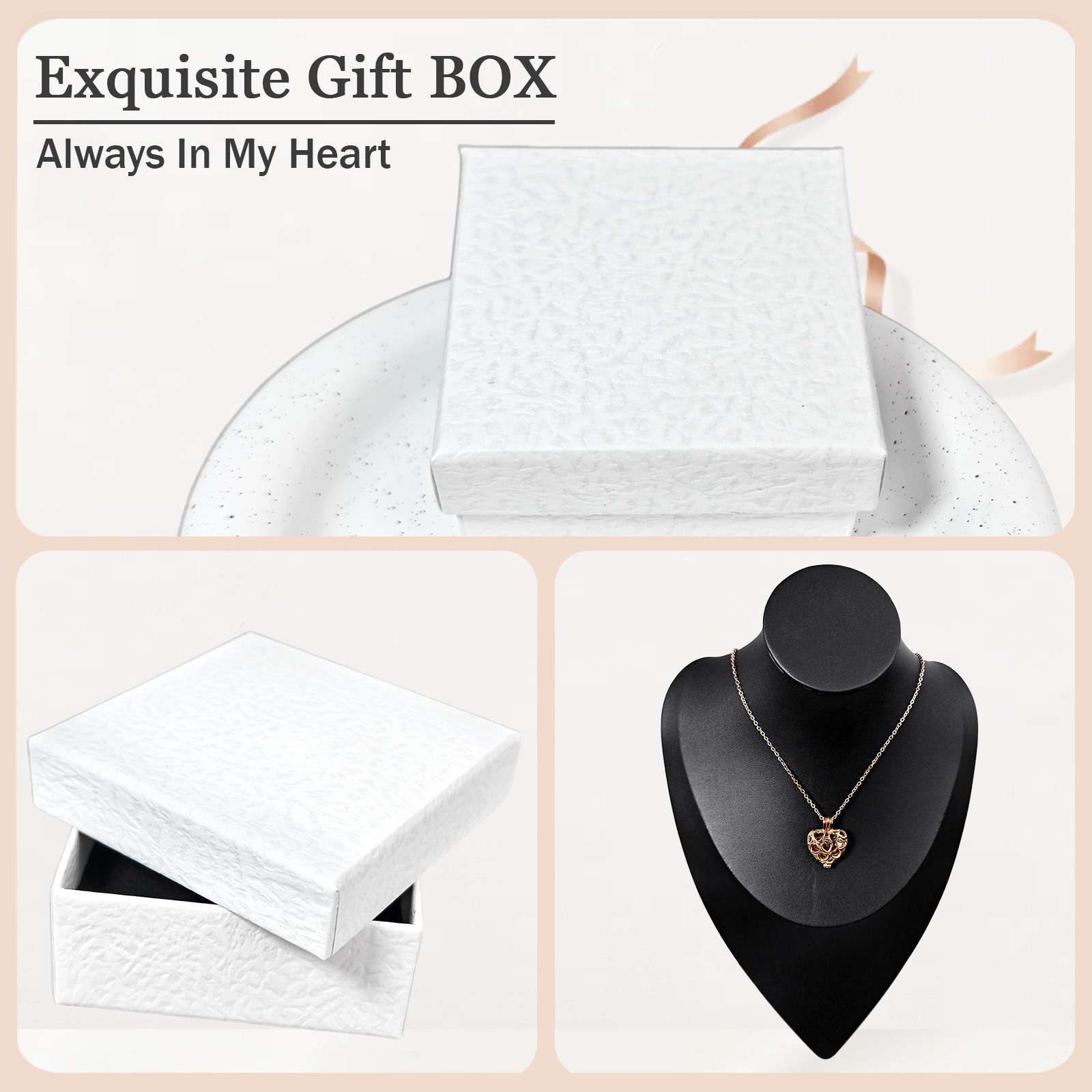 Paw Print Heart Rose Gold Pet Ashes Memorial Necklace with Box For Dog&Cat
