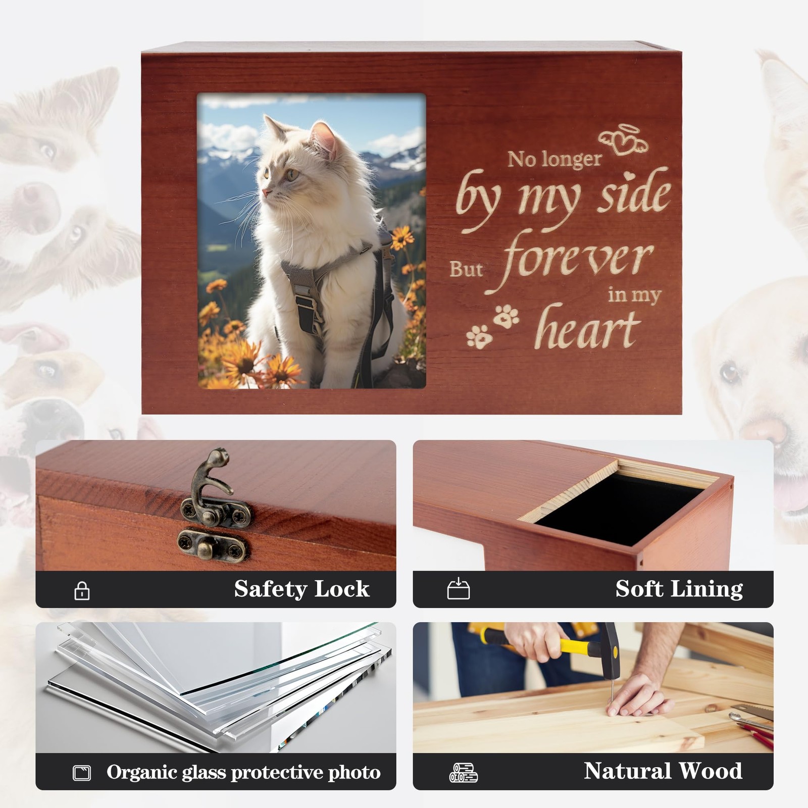 RINVEE Pet Urns for Cats or Dogs Ashes with Photo Frame, Wooden Medium, Brown