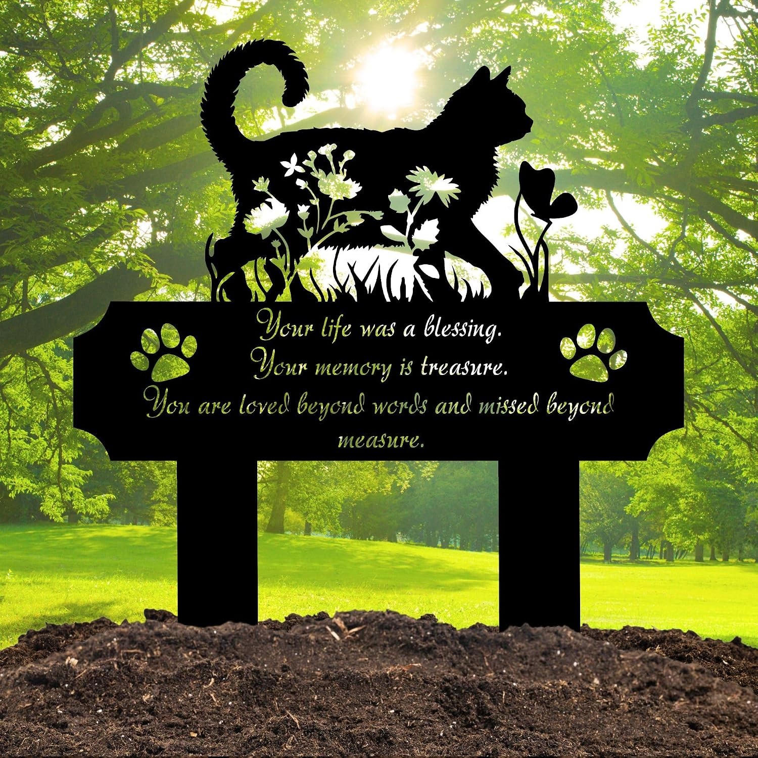 Cat Grave Marker 12in Metal Outdoor Pet Memorial Plaque Garden Cemetery Marker