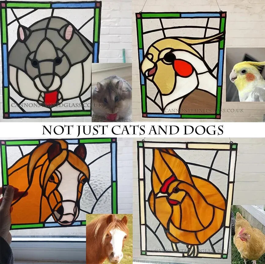 Custom Stained Glass Pet Portrait Panel – Dog Cat Memorial Keepsake – Handmade
