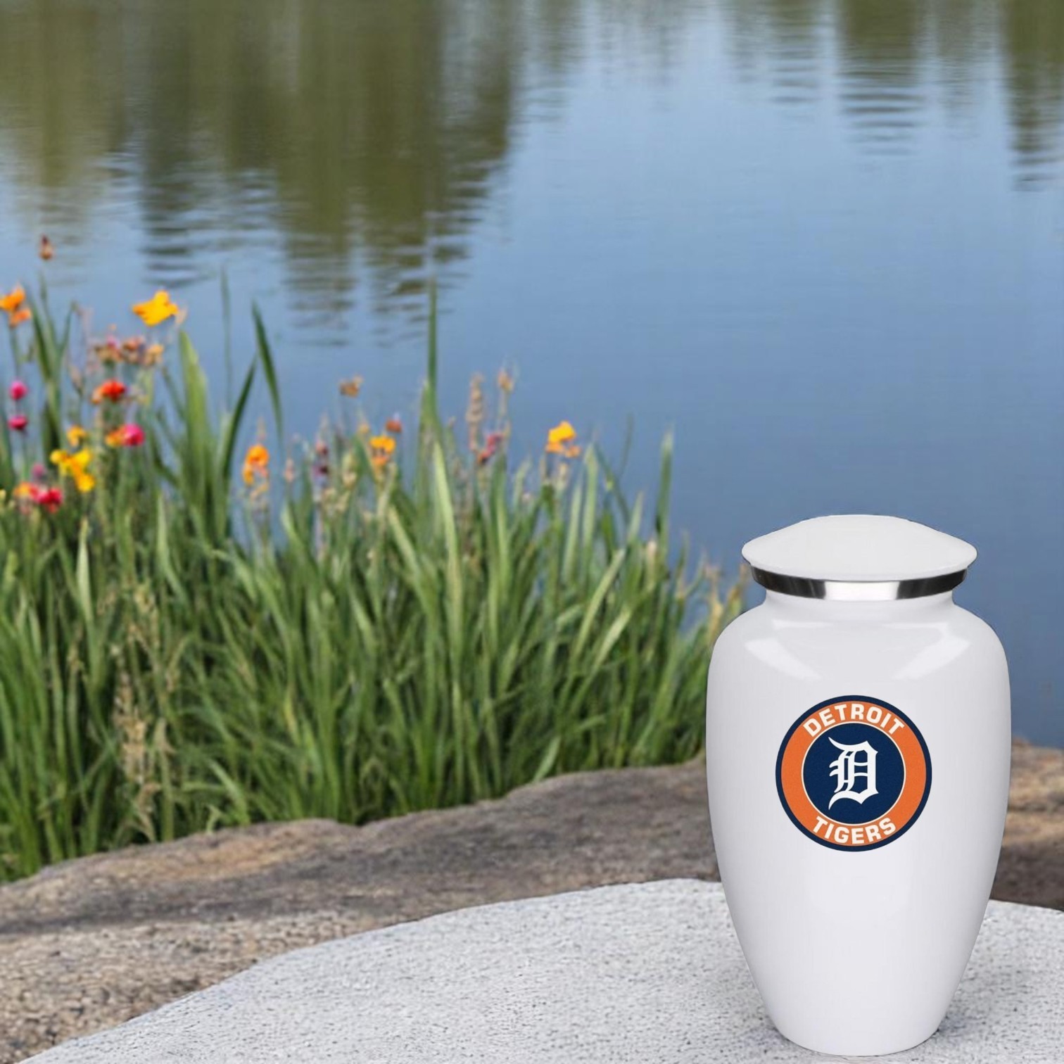 Detroit Tigers Baseball Theme Cremation Large White Urn Adult Human Ashes w/Bag