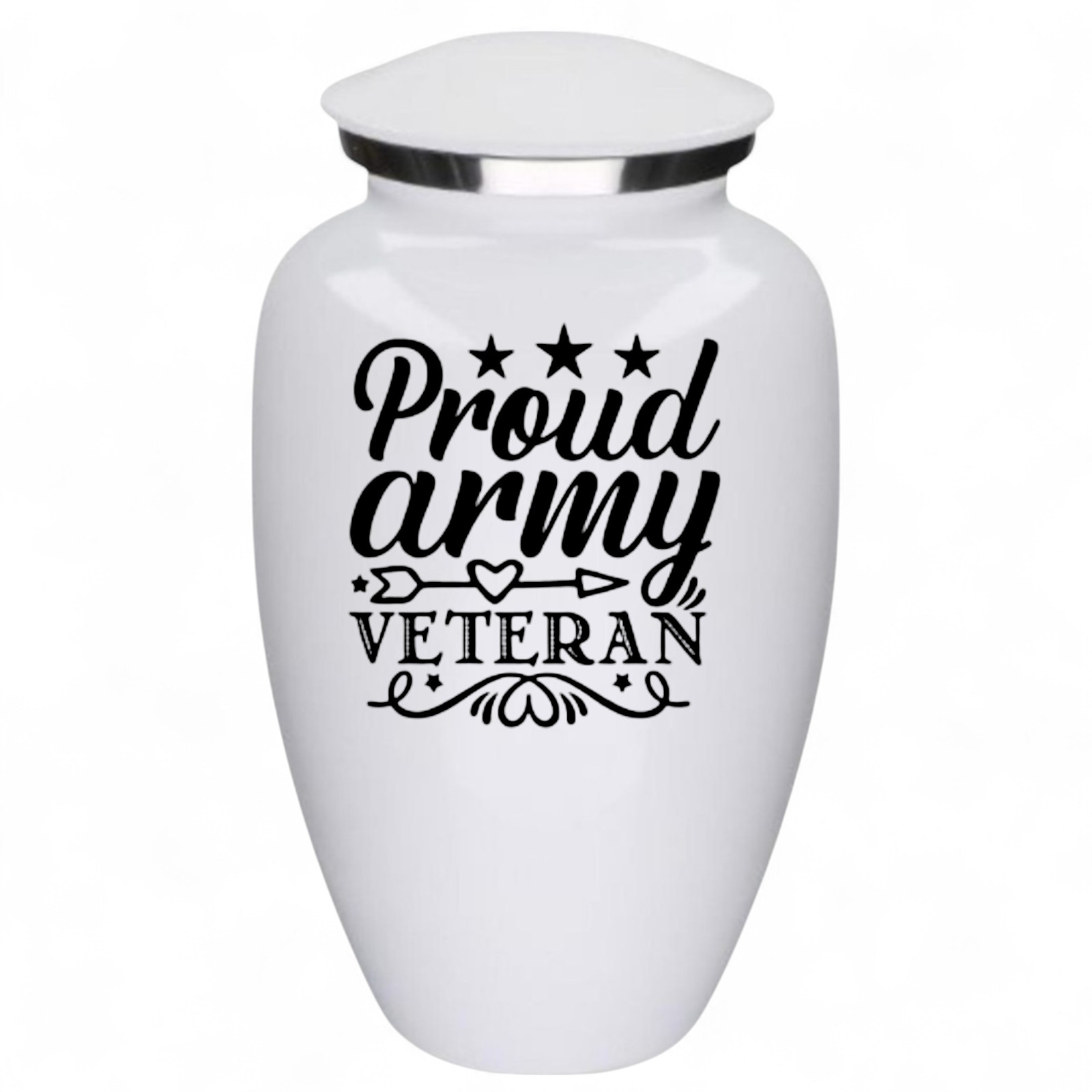 Proud Army Veteran White Metal Adult Cremation Urn 190 Cu In Military Urn