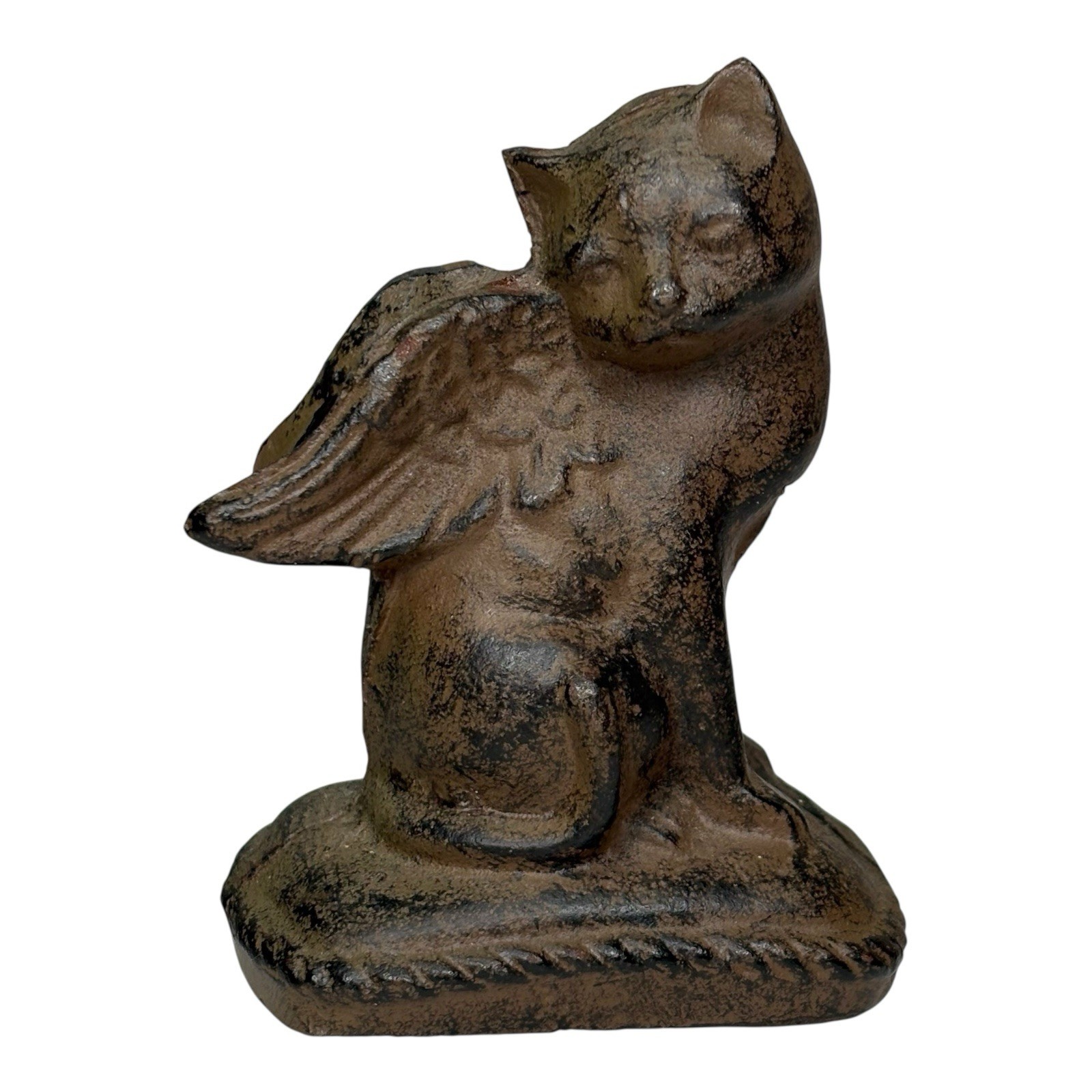 Cast Iron Cat with Angel Wings Statuette – Pet Memorial Keepsake Figure, 3.5″