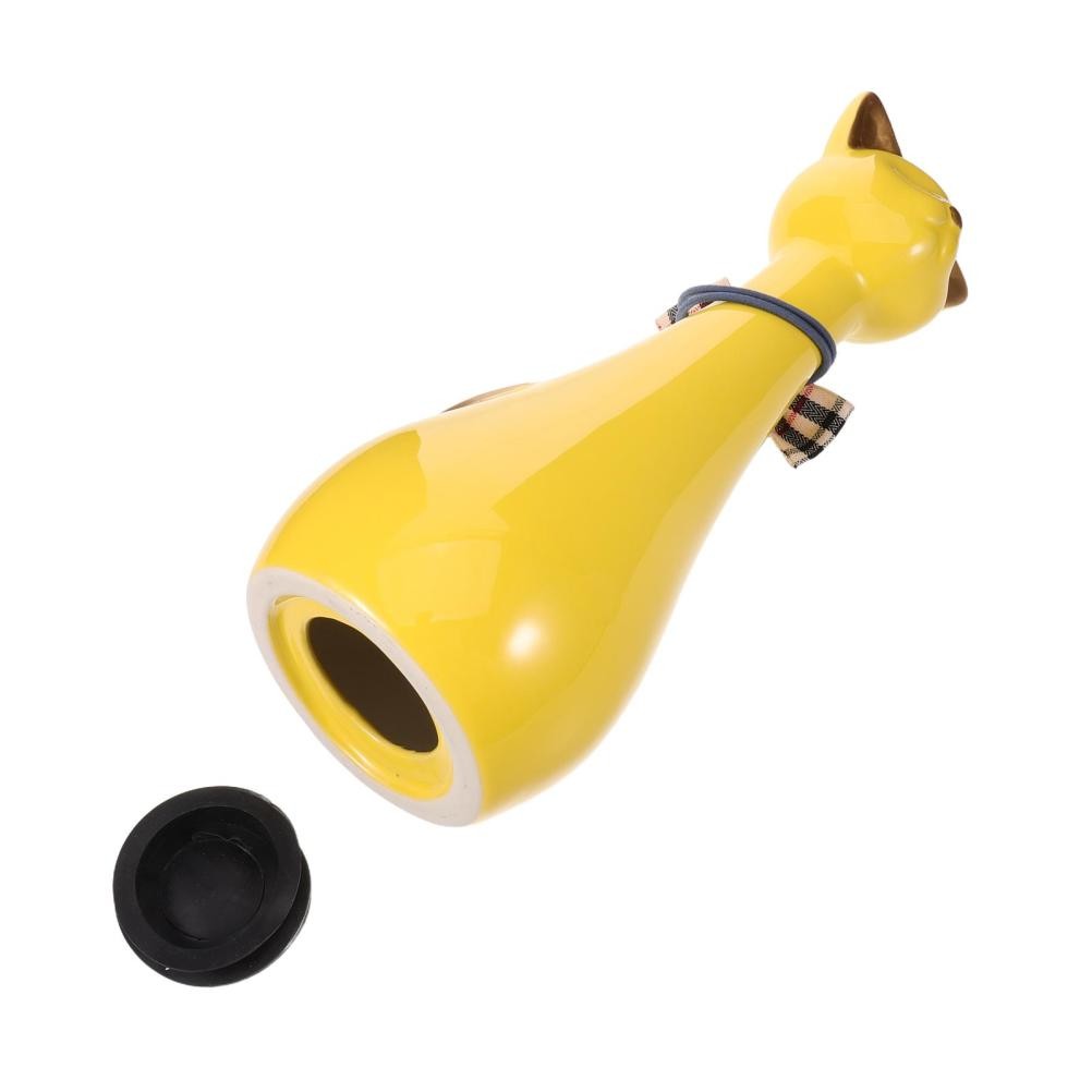 Cat Figurine Ceramic Pet Urn Small Ashes Container Yellow Decorative Memorial